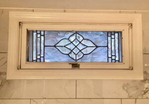 Commissioned stained glass shower window