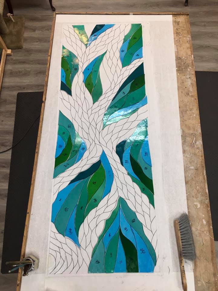 Cutting glass pieces for the chapel door