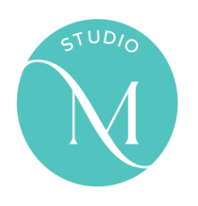 Teal circle with studio M on it