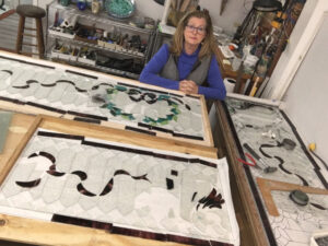 Michaele working on transom restoration