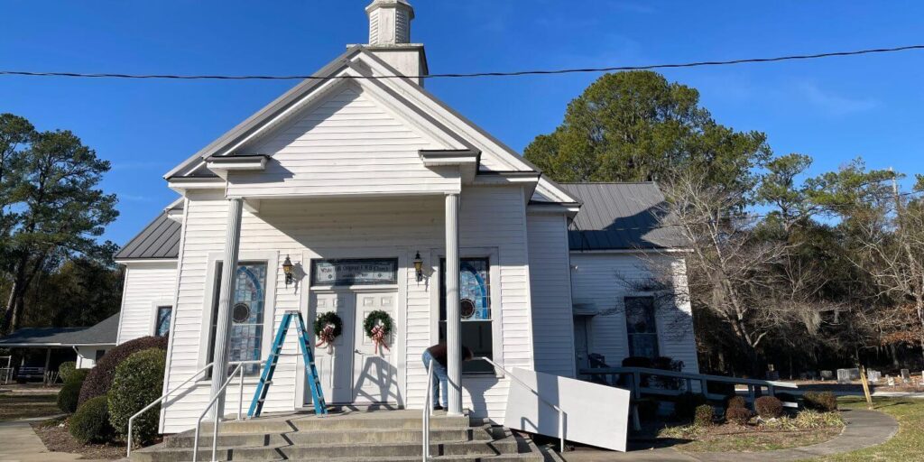Front view of White Hill Free Will Baptist Church, Aurora, NC