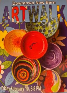 Poster with Artwalk, Friday, February 10, 2023. Background is colorful art circles.
