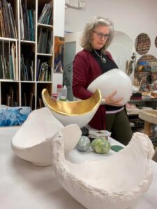 Michaele Rose smoothing plaster sculpture