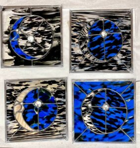 Four Moon & Stars stained glass panels