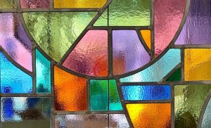close up of section of modern stained glass panel