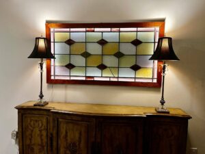 1901 Brooklyn Catholic Church Stained Glass framed and hung over desk