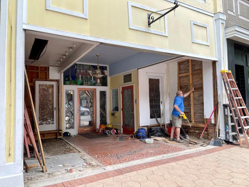 Removing old storefront at 217 Middle Street in New Bern, NC